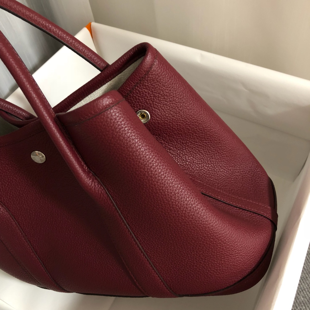 Hermes Garden Party 30cm Tote Handbag In Bordeaux Clemence Leather